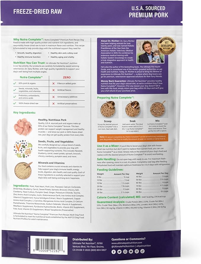 Ultimate pet nutrition nutra bites freeze dried raw pork recipe adult dog food 16oz