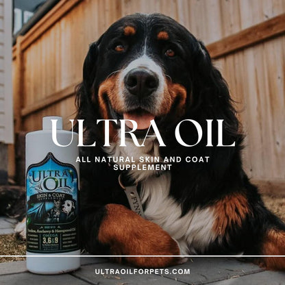 Ultra Oil Skin And Coat Supplement For Dogs & Cats - Hemp Seed Oil, Flaxseed Oil, Grape Seed Oil, Fish Oil For Relief From Dry Itchy Skin, Dandruff, And Allergies (8Oz)