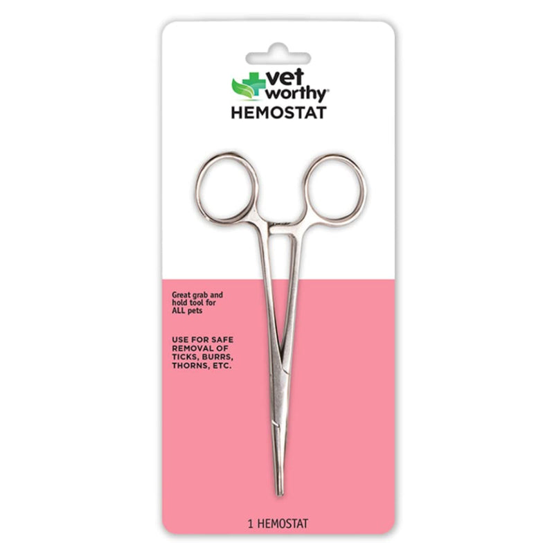 Vet Worthy Pet Hemostat - Stainless Steel Straight Hemostat to Remove Excess Hair - Burrs - Thorns - Grooming Tool for Cats and Dogs