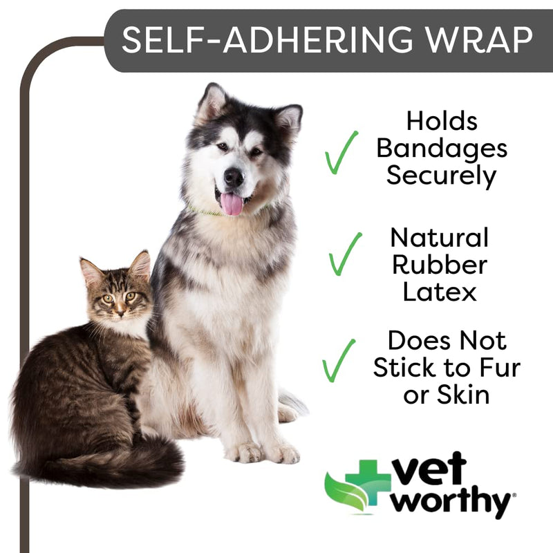 Vet Worthy Self Adhering Wrap for Dogs - Self Adhesive Bandage Wrap for Wounds - Injury - Sprain and Swelling for Dogs and Cats - 2 - Inch x 5 - Yard