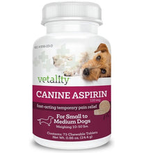 Vetality canine aspirin for small medium dogs 120mg 75ct