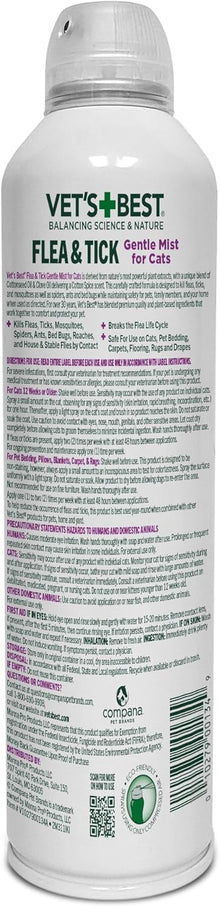 Vets best flea & tick gentle mist for cats cotton spice scent 6.3oz
