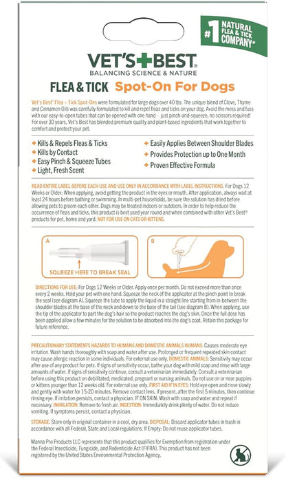 Vets best flea tick spot on 4 month supply topical ointment 4 tubes for dogs over 40lbs