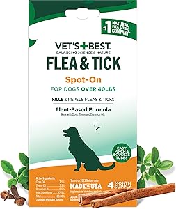 Vets best flea tick spot on 4 month supply topical ointment 4 tubes for dogs over 40lbs