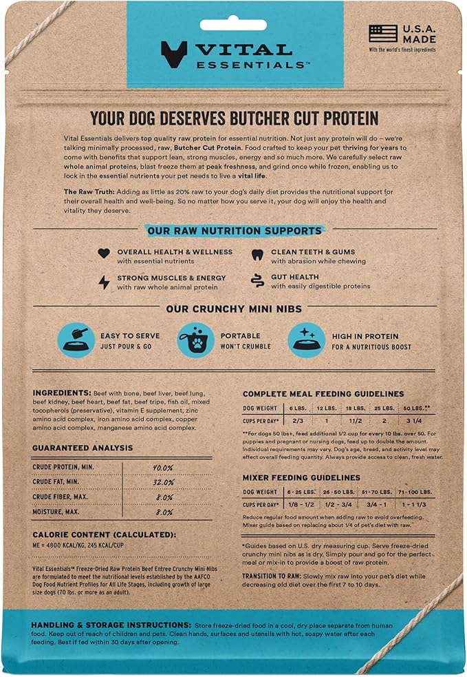 Vital essentials freeze dried beef entree mini nibs 14oz