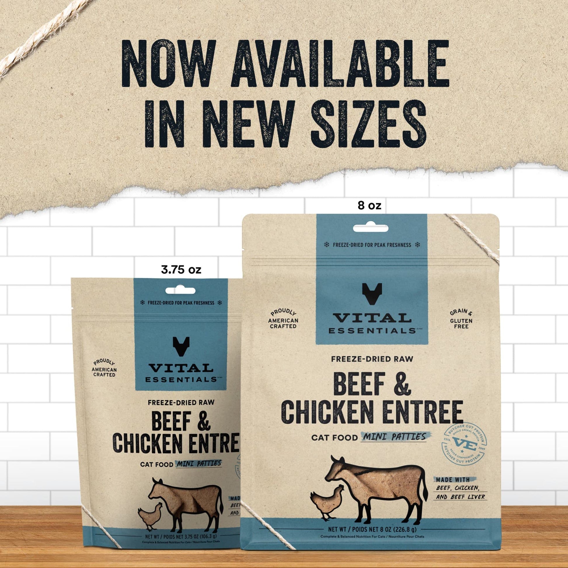 Vital Essentials Freeze Dried Raw Cat Food, Beef & Chicken Mini Patties Entree, 3.75 oz