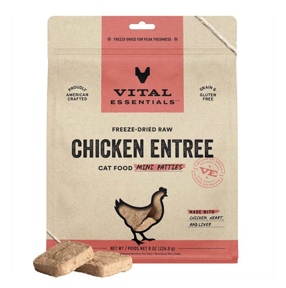 Vital Essentials Freeze - Dried Raw Chicken Mini Patties Entree Cat Food, 8 - oz bag