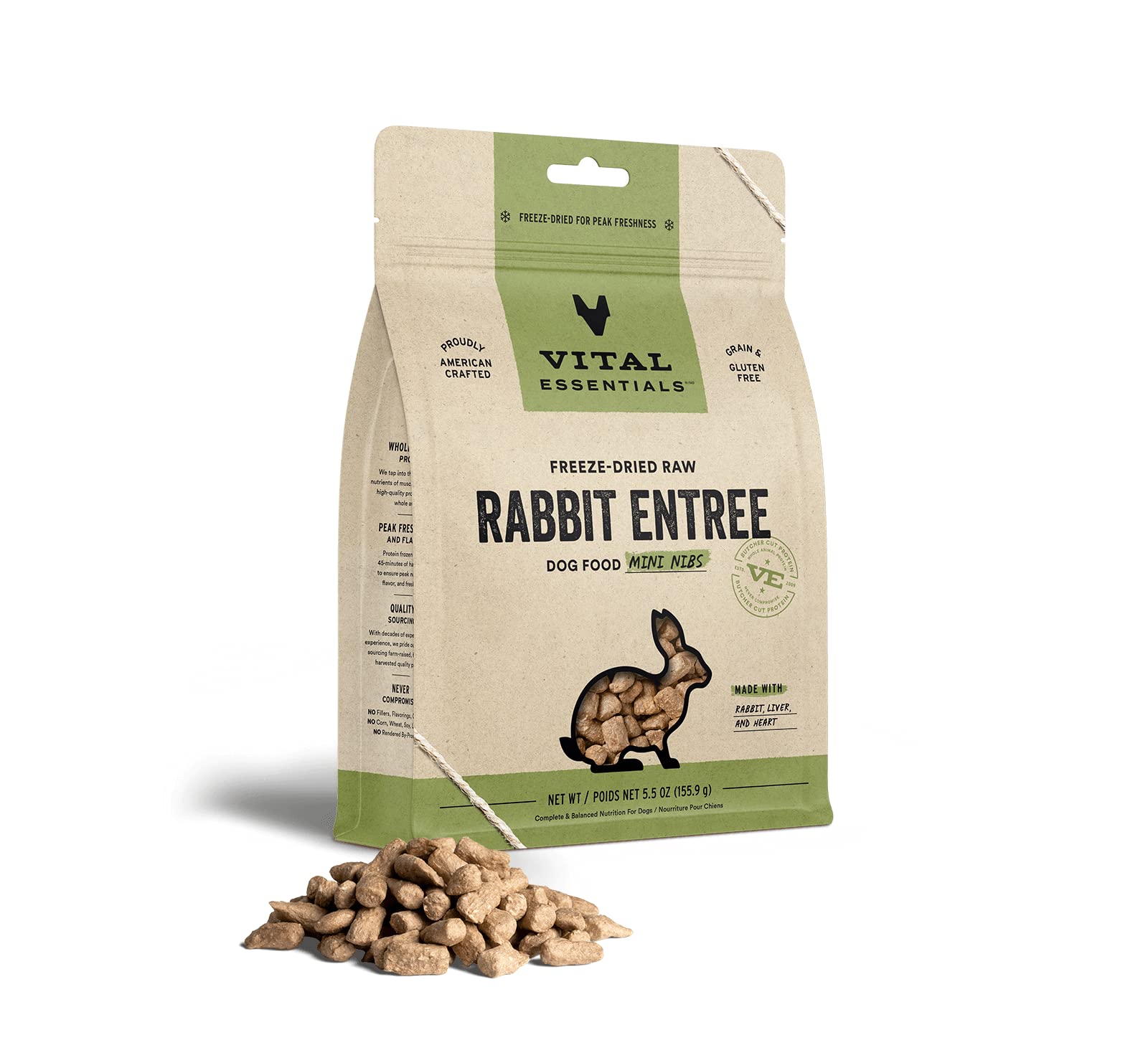 Vital Essentials Freeze Dried Raw Dog Food - Rabbit Mini Nibs Entree 5.5 Oz | Premium Raw Nutrition