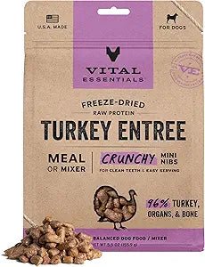 Vital Essentials Freeze Dried Raw Dog Food, Turkey Mini Nibs Entree, 5.5 oz