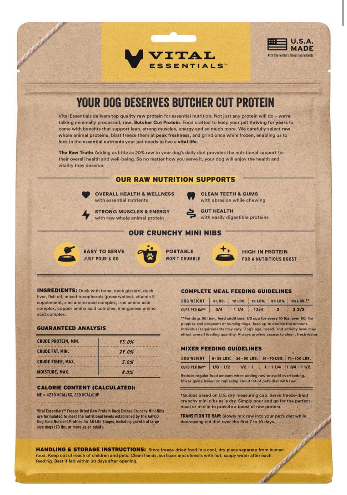Vital Essentials Freeze - Dried Raw Duck Entree & Mixer Dog Food Crunchy Mini Nibs, 14 - oz bag