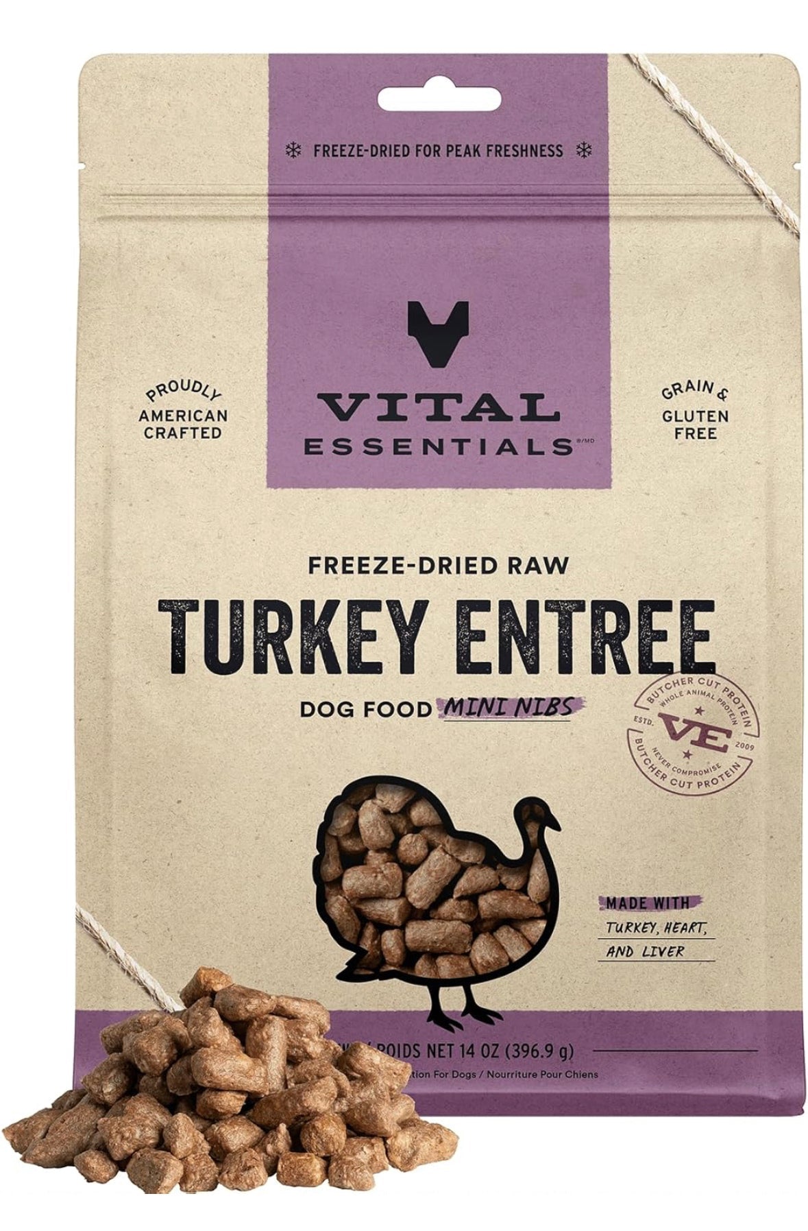 Vital Essentials® Freeze - Dried Raw Turkey Entree & Mixer Dog Food Crunchy Mini Nibs, 14 oz