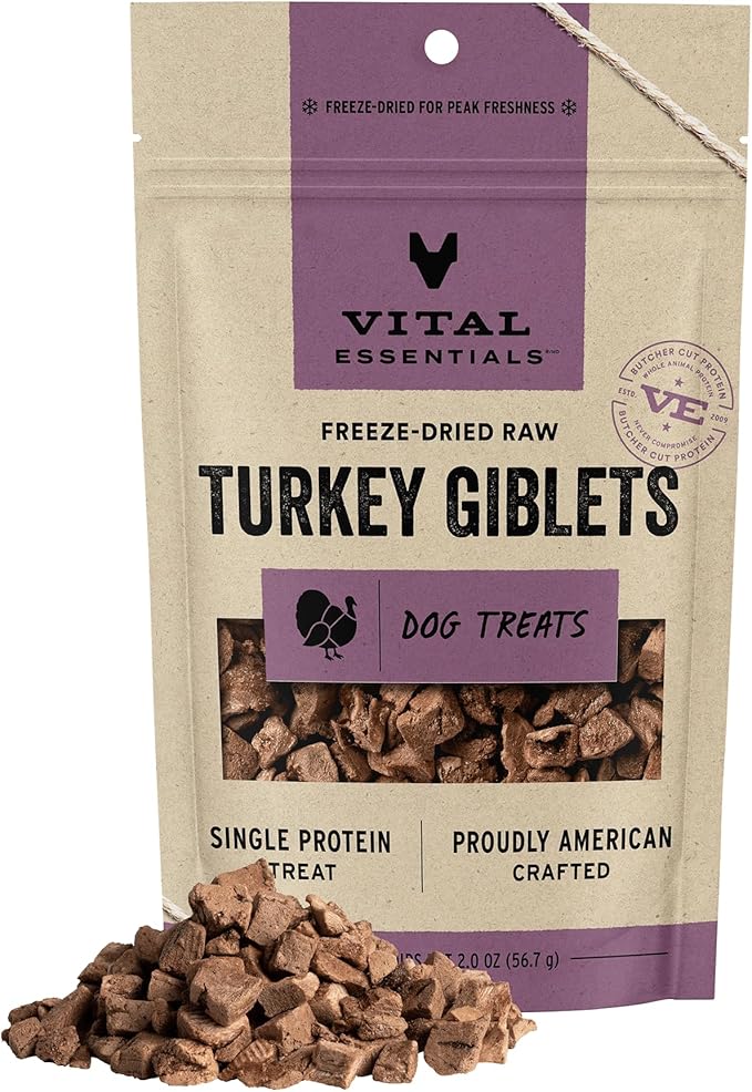 Vital essentials freeze dried raw turkey giblets 2oz dog treats