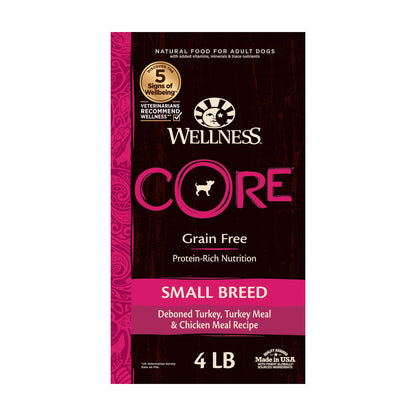 Wellness CORE Grain - Free High - Protein Small Breed Dry Dog Food – Turkey Recipe, 4 lb | Natural Ingredients, Made in USA