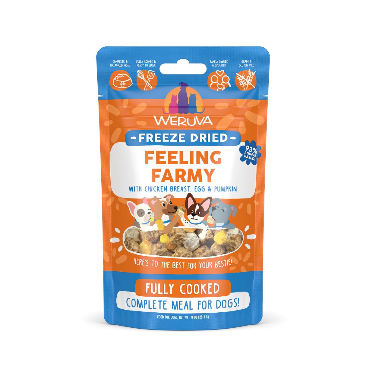 Weruva freeze dried feeling farm with chicken breast egg and pumpkin fully cooked complete meal for dogs 1oz