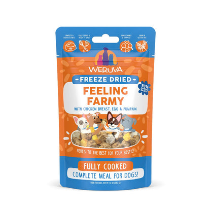 Weruva freeze dried feeling farm with chicken breast egg and pumpkin fully cooked complete meal for dogs 1oz