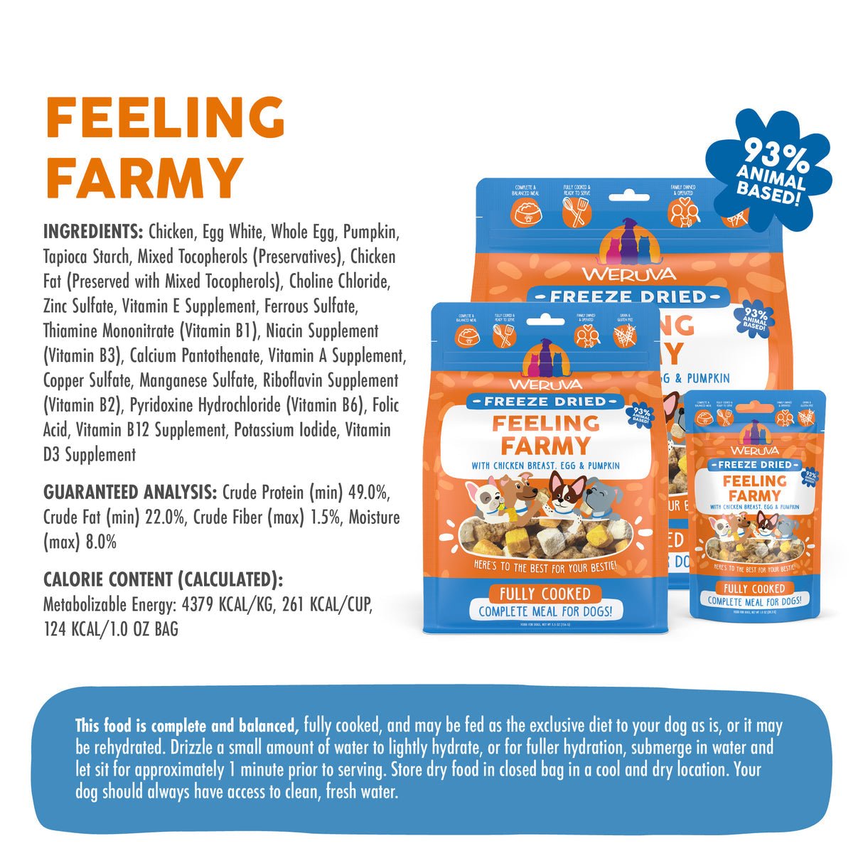 Weruva freeze dried feeling farm with chicken breast egg and pumpkin fully cooked complete meal for dogs 1oz