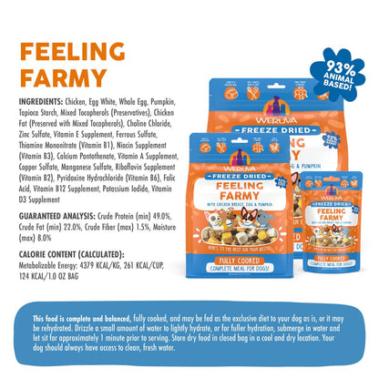 Weruva freeze dried feeling farm with chicken breast egg and pumpkin fully cooked complete meal for dogs 1oz