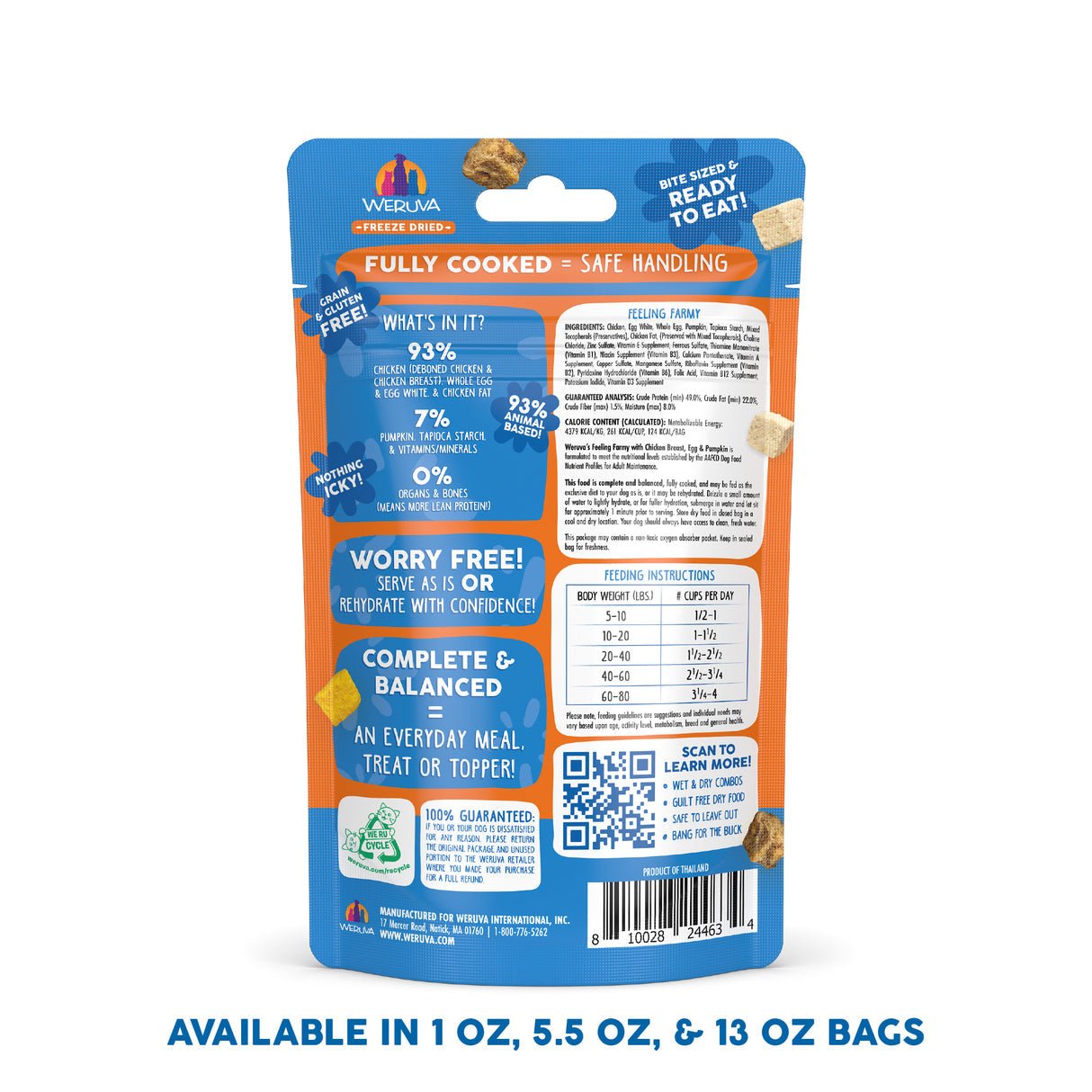 Weruva freeze dried feeling farm with chicken breast egg and pumpkin fully cooked complete meal for dogs 1oz