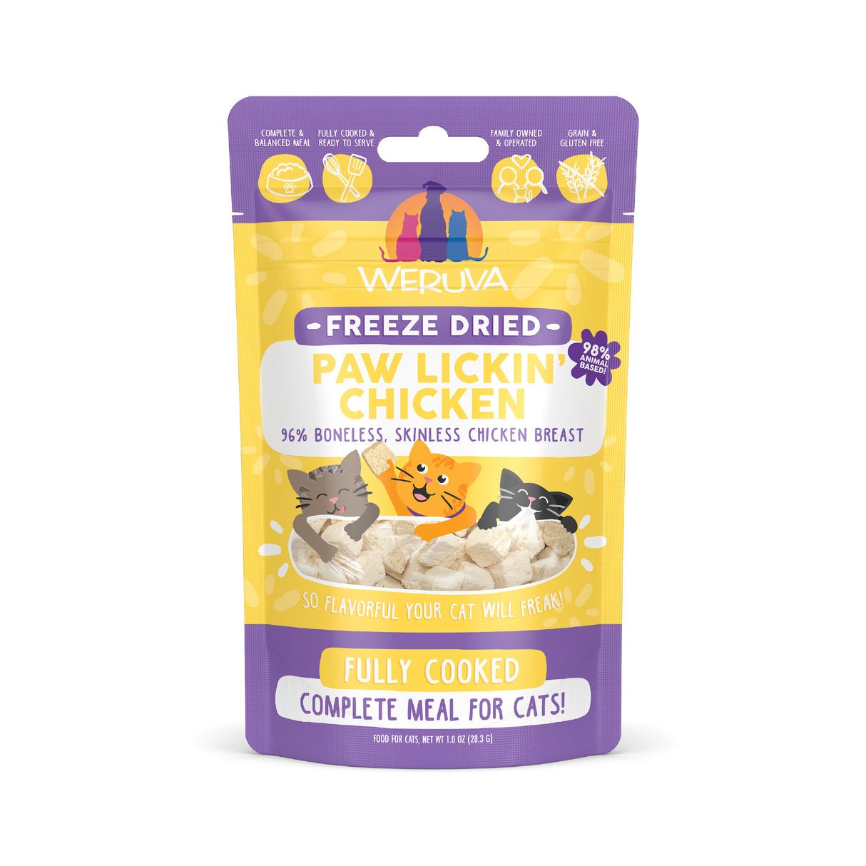 Weruva freeze dried paw lickin chicken fully cooked complete meal for cats 1oz