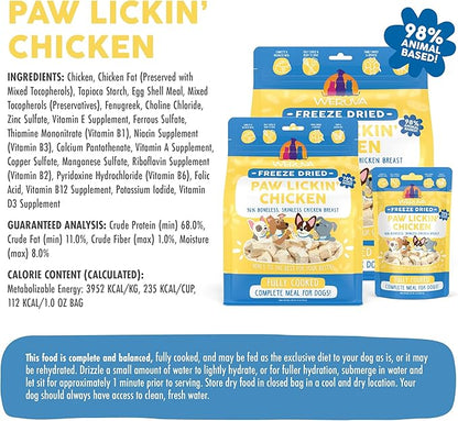Weruva freeze dried paw lickin chicken fully cooked complete meal for dogs 1oz