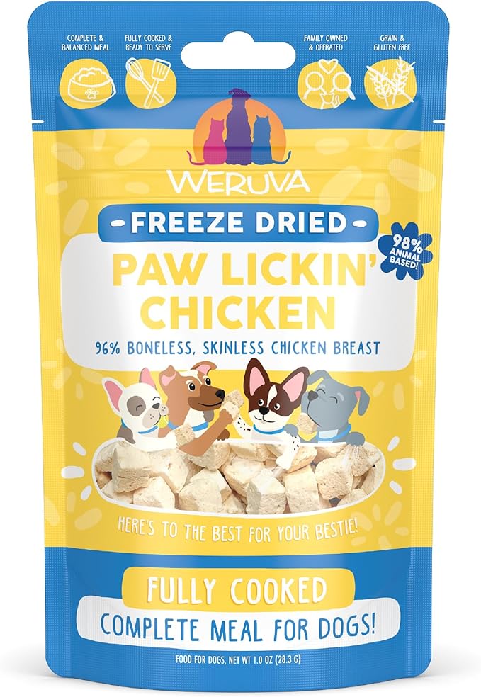 Weruva freeze dried paw lickin chicken fully cooked complete meal for dogs 1oz