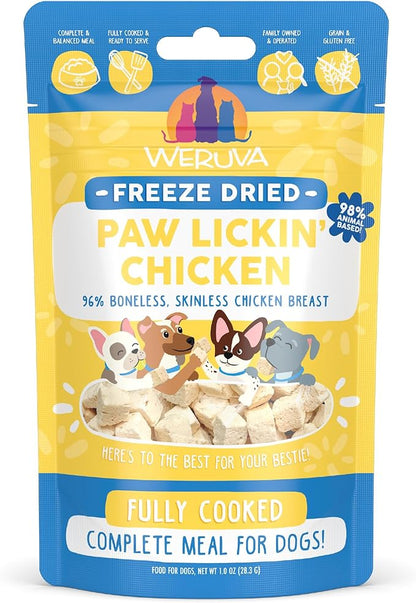 Weruva freeze dried paw lickin chicken fully cooked complete meal for dogs 1oz