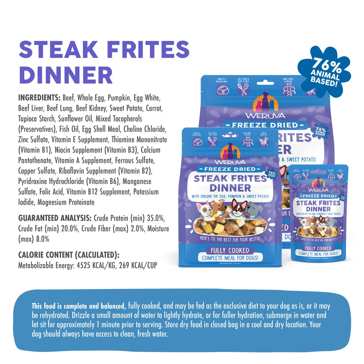 Weruva Freeze dried steak frites dinner with sirloin tip, egg pumpkin and sweet potato 5.5 oz