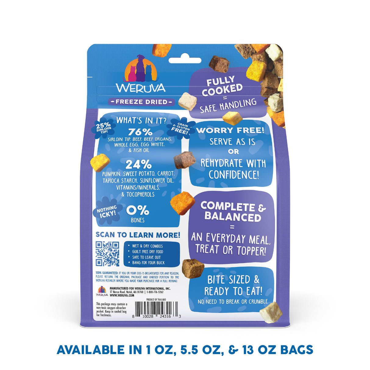 Weruva Freeze dried steak frites dinner with sirloin tip, egg pumpkin and sweet potato 5.5 oz