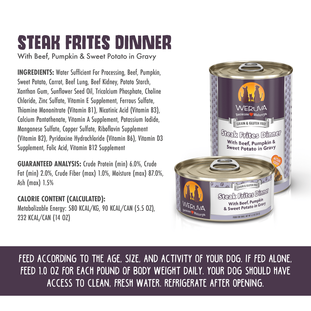 Weruva steak frites dinner with beef pumkpin and sweet potato in gravy 14oz canned food