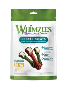 Whimzees By Wellness Brushing Dental Chews For Dogs, Grain - Free, Long Lasting Treats, Freshens Breath Medium Breed, 12 Count