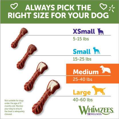 Whimzees By Wellness Brushing Dental Chews For Dogs, Grain - Free, Long Lasting Treats, Freshens Breath Medium Breed, 12 Count
