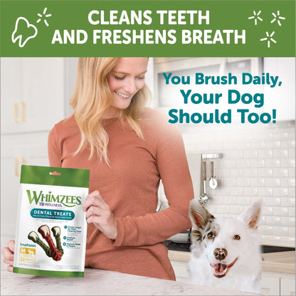 Whimzees By Wellness Brushing Dental Chews For Dogs, Grain - Free, Long Lasting Treats, Freshens Breath Medium Breed, 12 Count