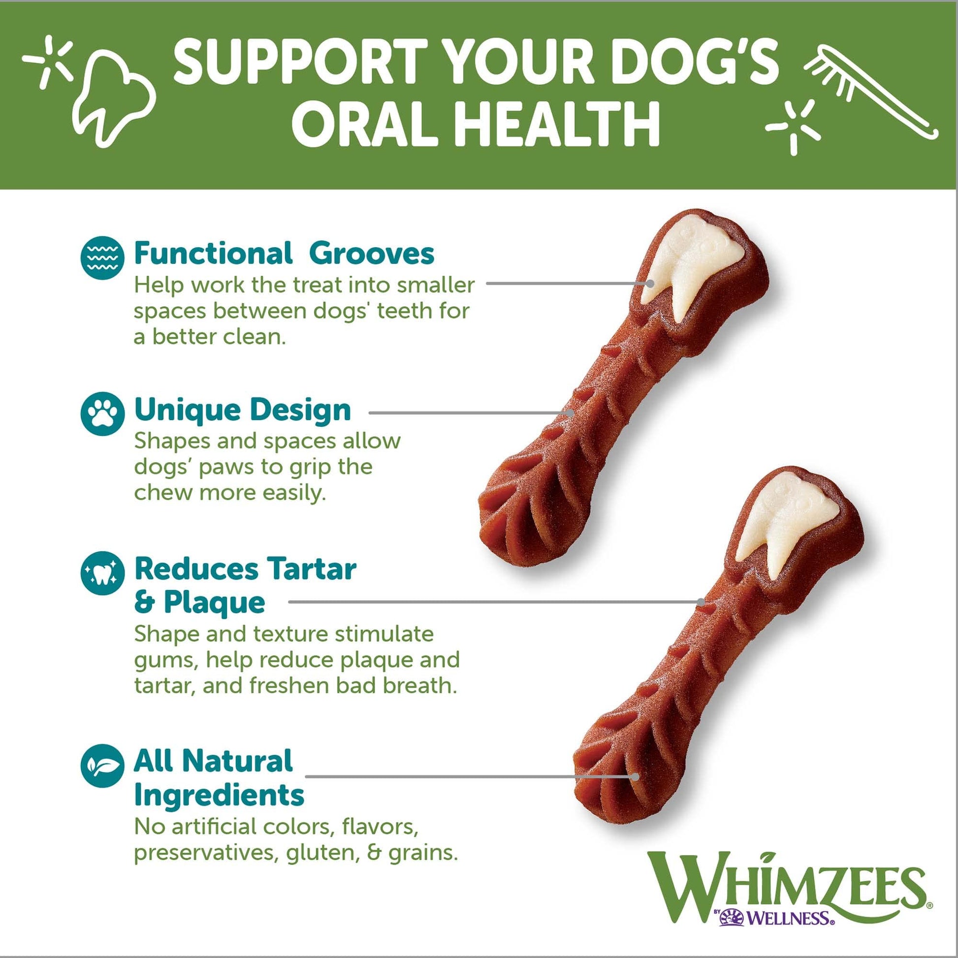 Whimzees By Wellness Brushing Dental Chews For Dogs, Grain - Free, Long Lasting Treats, Freshens Breath Medium Breed, 12 Count