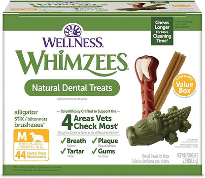 Whimzees dental treats - aliligator medium size 44 count