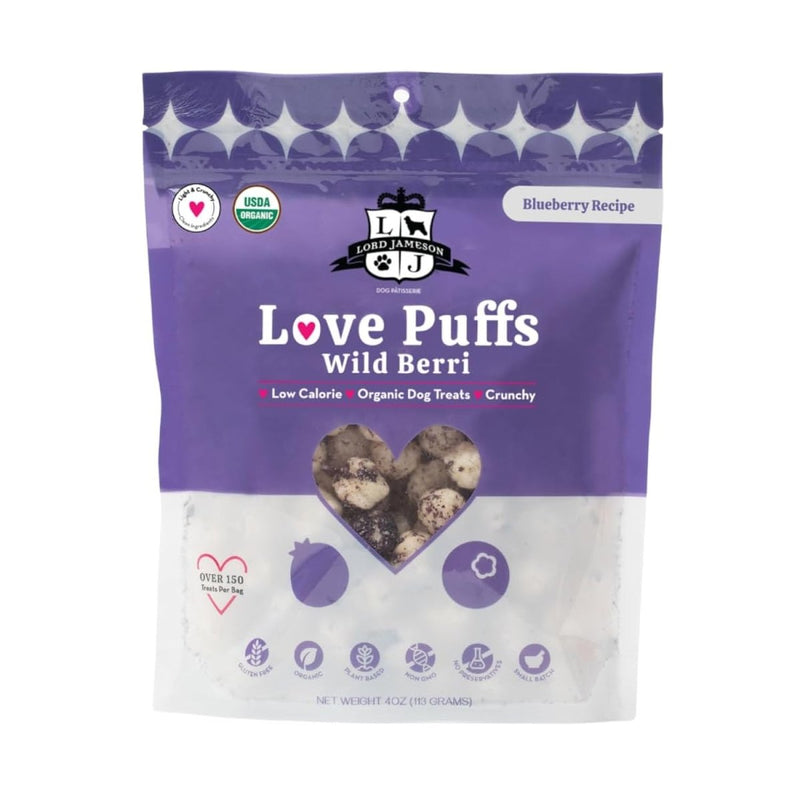 Wild Berri | Light & Crunchy Love Puffs Collection | Organic Dog Treats, Blueberry Recipe, Gluten - Free, Preservative - Free, USDA Certified Organic. Made in USA