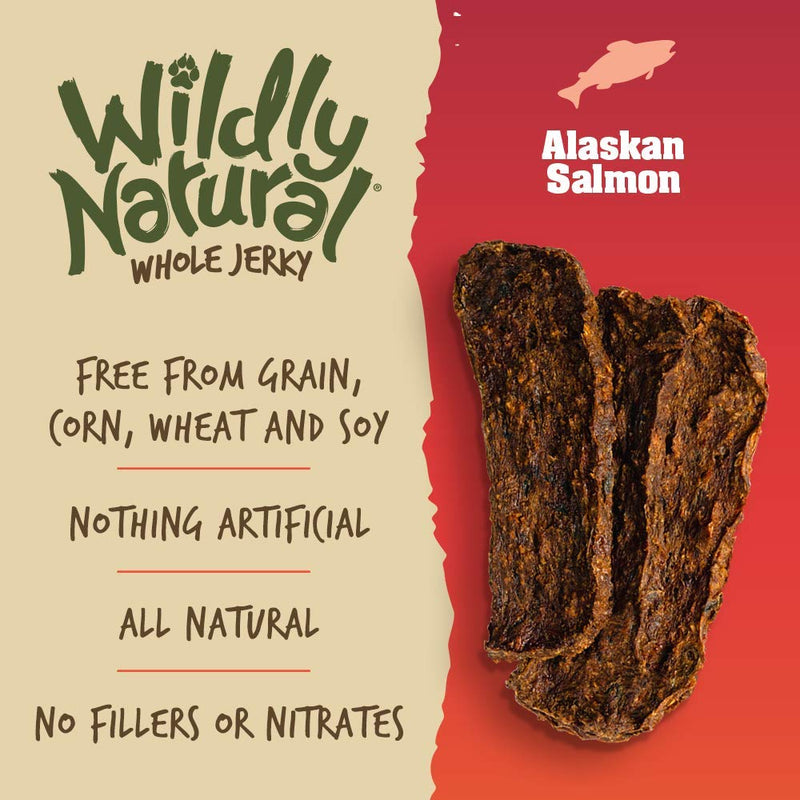 Wildly Natural Whole Jerky Dog Treats | Limited Ingredient, Made in USA Jerky | Grain Free & Nothing Artificial | Alaskan Salmon, 5 oz