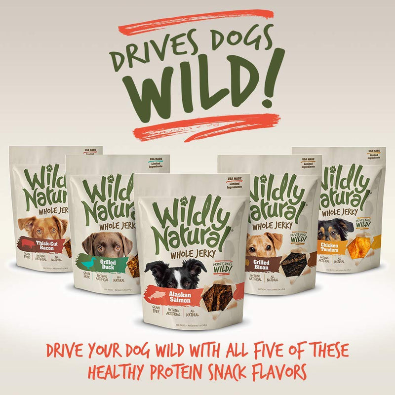 Wildly Natural Whole Jerky Dog Treats | Limited Ingredient, Made in USA Jerky | Grain Free & Nothing Artificial | Alaskan Salmon, 5 oz