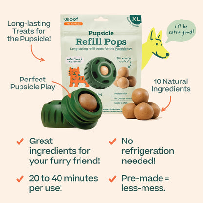 WOOF Pupsicle Refill Pops - Low - Mess Dog Snacks - with Peanut Butter and Beef - Dog Treats - Long Lasting - XL Pops - 5 Count