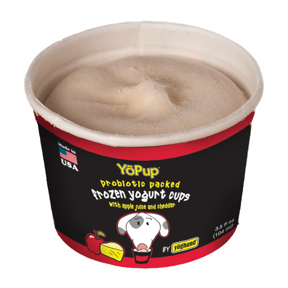 Yopup probiotic frozen yogurt apple juice cheddar dog