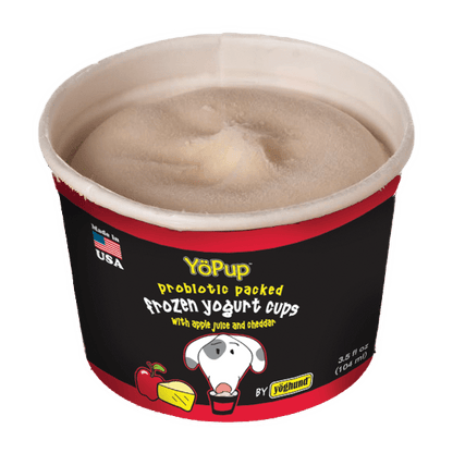 Yopup probiotic frozen yogurt apple juice cheddar dog