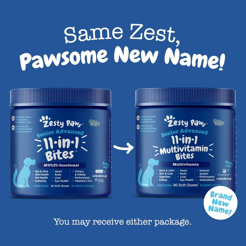 Zesty Paws Senior Advanced Multifunctional Supplement for Dogs – 11 in 1 Multivitamin Bites