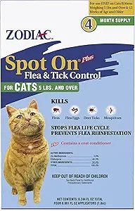 Zodiac spot on plus flea & tick control cats over 5lbs 4month supply