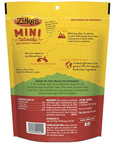 Zuke's Mini Naturals Soft Dog Treats for Training, Soft and Chewy Dog Training Treats with Duck Recipe