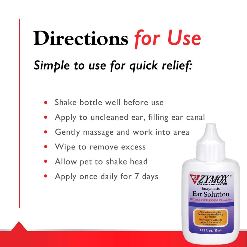 Zymox Enzymatic Ear Solution with 0.5 - Percent Hydrocortisone for Dog & Cat - 1.25 oz