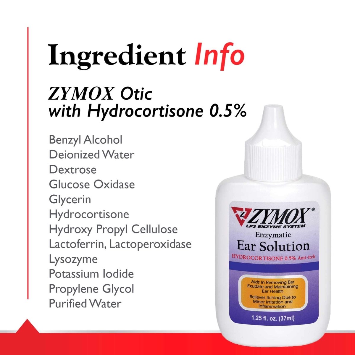 Zymox Enzymatic Ear Solution with 0.5 - Percent Hydrocortisone for Dog & Cat - 1.25 oz