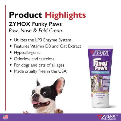 Zymox funky paws paw nose and foot cream for dogs and cat’s fragrance free 3.2oz